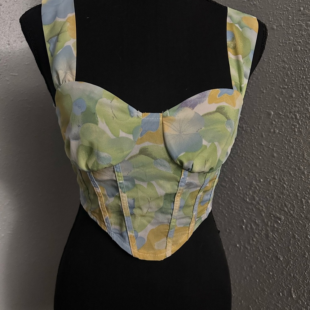 Cider Green and Yellow Floral Crop Top